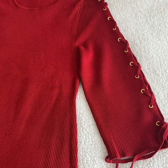NINA LEONARD sleeve-up rib knit red sweater dress/size XL - Picture 3 of 7